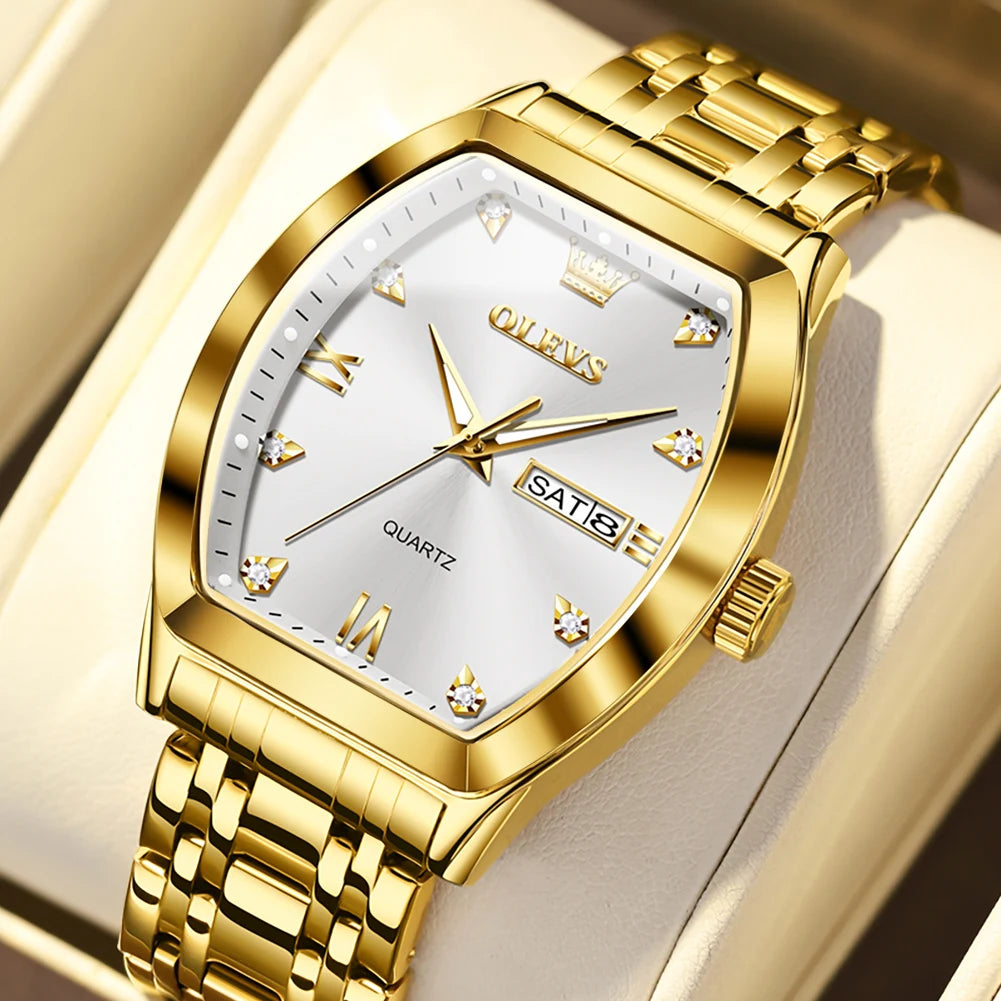 OLEVS Luxury Tonneau Original Watch for Men Quartz Waterproof, Date, Business Men