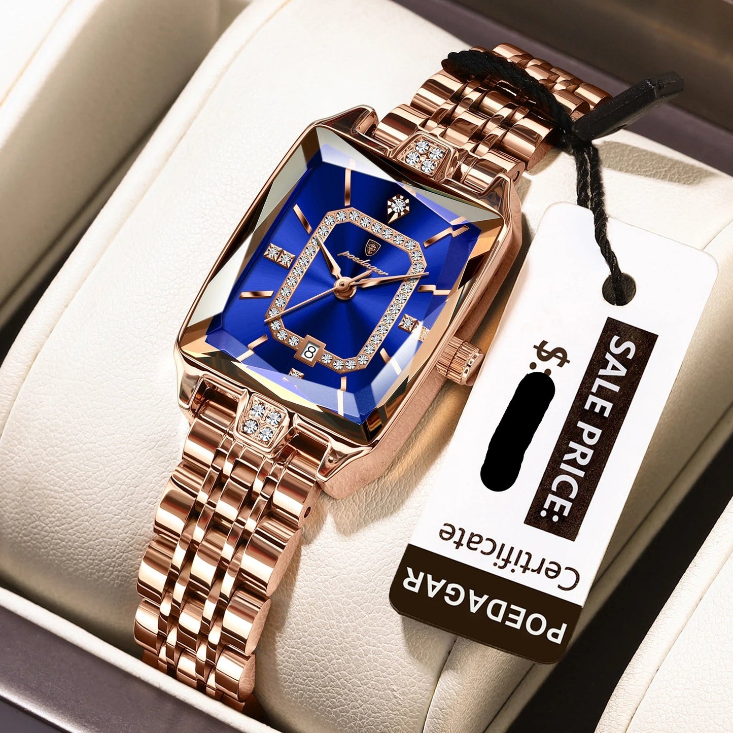 POEDAGAR Top Elegant Women Wristwatch Waterproof, Date, Stainless Steel Rectangle Quartz.