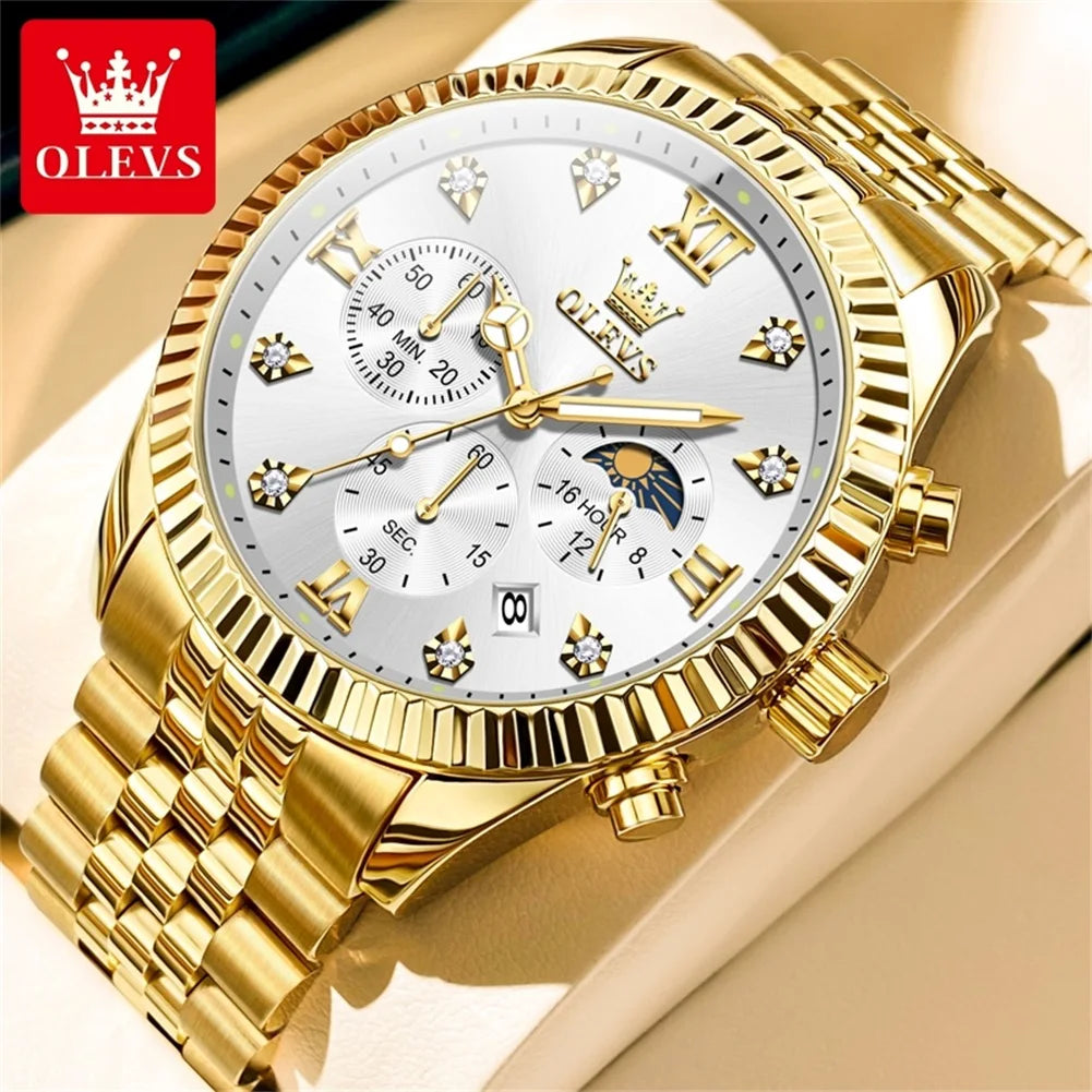 OLEVS High Watch Classic Lunar Phase Chronograph Waterproof Watch Luxury Quartz