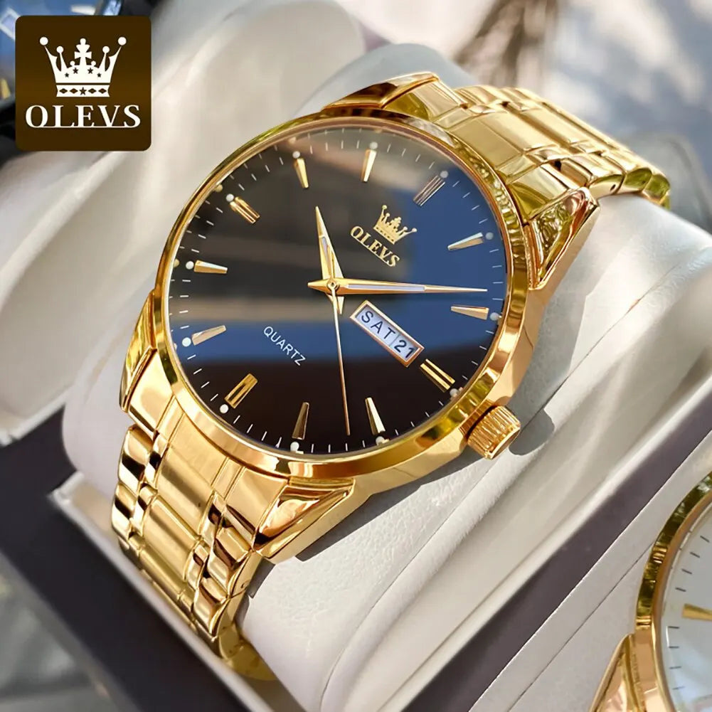 Classic Gold Wrist Watches For Top Brand Luxury Business Date Waterproof, Men Quartz Wristwatch