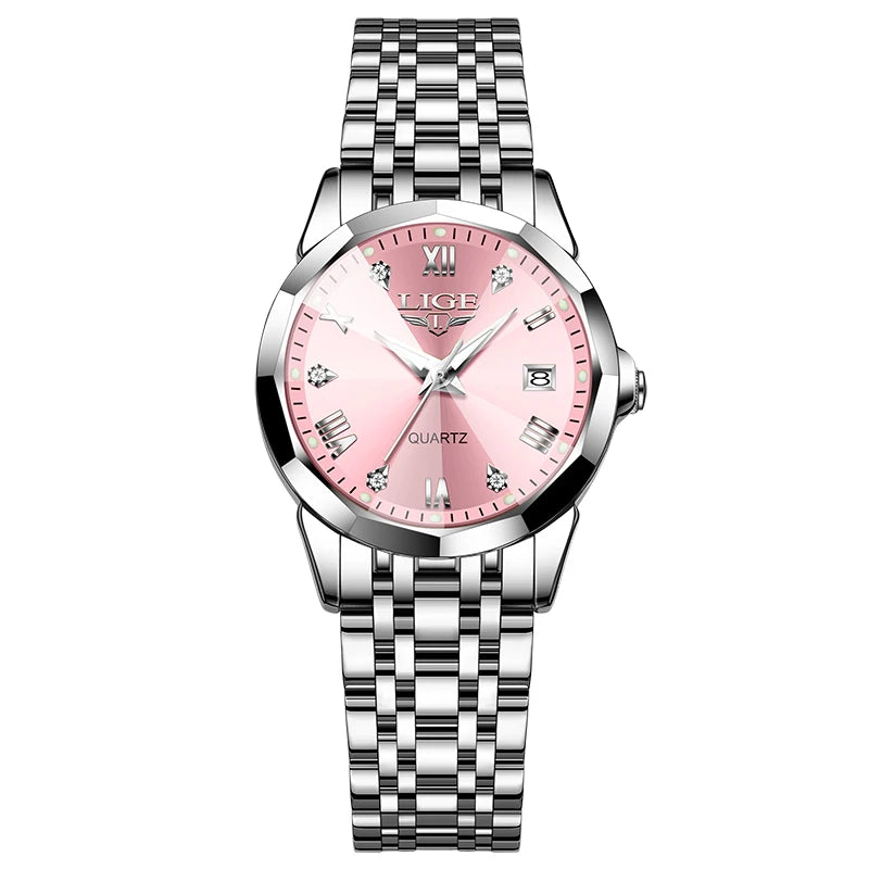 LIGE Top Luxury Elegant Watch for Women Waterproof, Luminous, Date, Stainless Steel Quartz