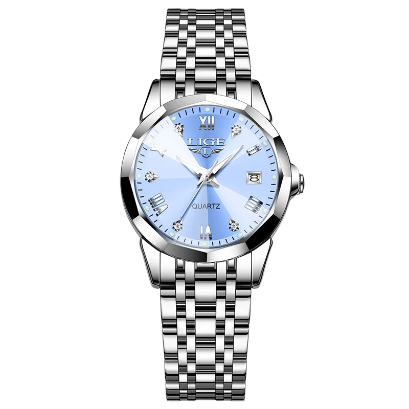 LIGE Top Luxury Elegant Watch for Women Waterproof, Luminous, Date, Stainless Steel Quartz