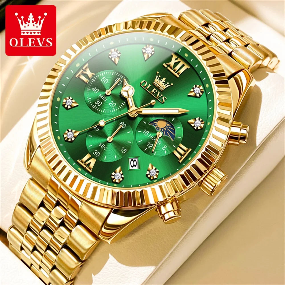 OLEVS High Watch Classic Lunar Phase Chronograph Waterproof Watch Luxury Quartz