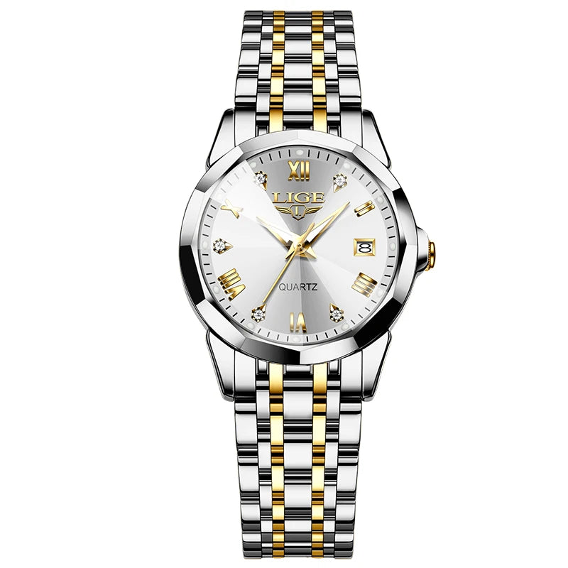 LIGE Top Luxury Elegant Watch for Women Waterproof, Luminous, Date, Stainless Steel Quartz