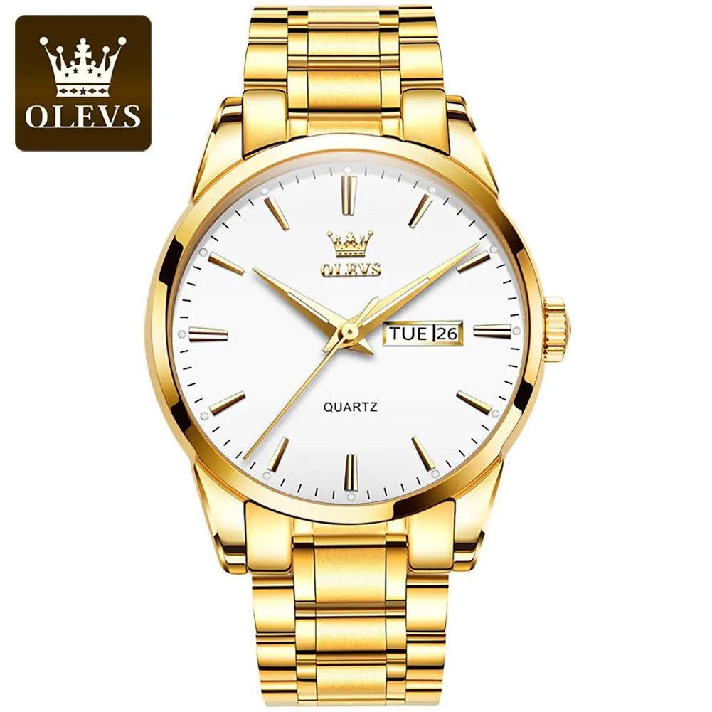 Classic Gold Wrist Watches For Top Brand Luxury Business Date Waterproof, Men Quartz Wristwatch