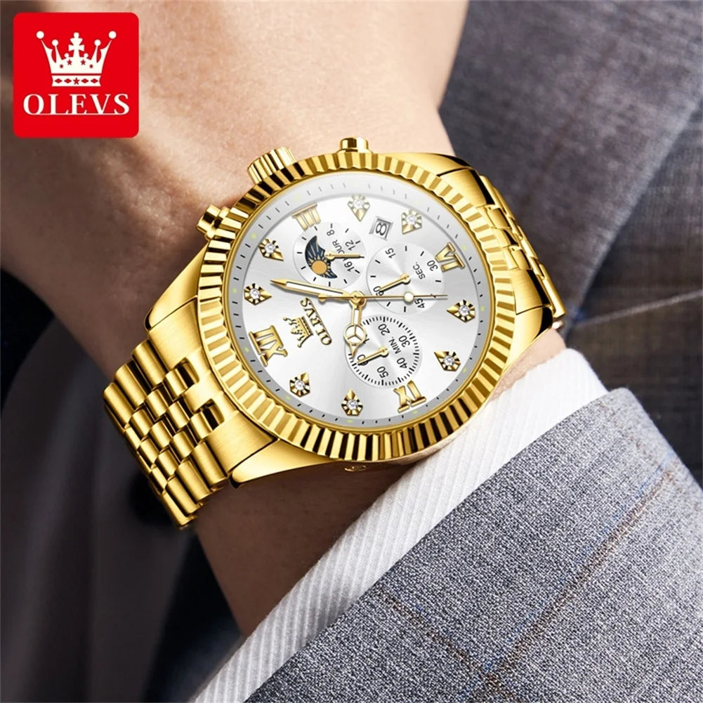 OLEVS High Watch Classic Lunar Phase Chronograph Waterproof Watch Luxury Quartz