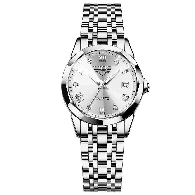 LIGE Top Luxury Elegant Watch for Women Waterproof, Luminous, Date, Stainless Steel Quartz