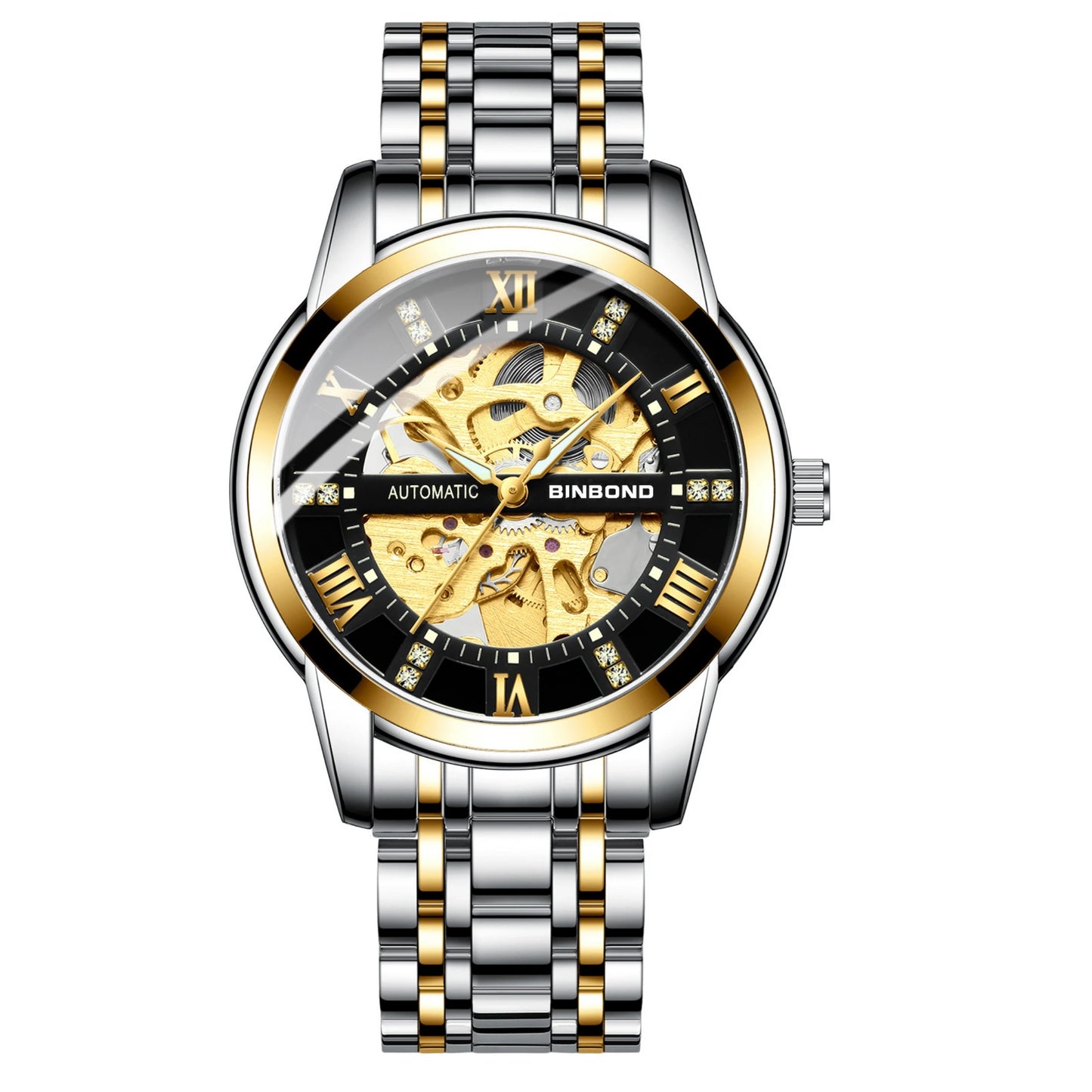 Automatic Mechanical Watch 30M Waterproof Hollow Skeleton Tourbillon Stainless Steel.