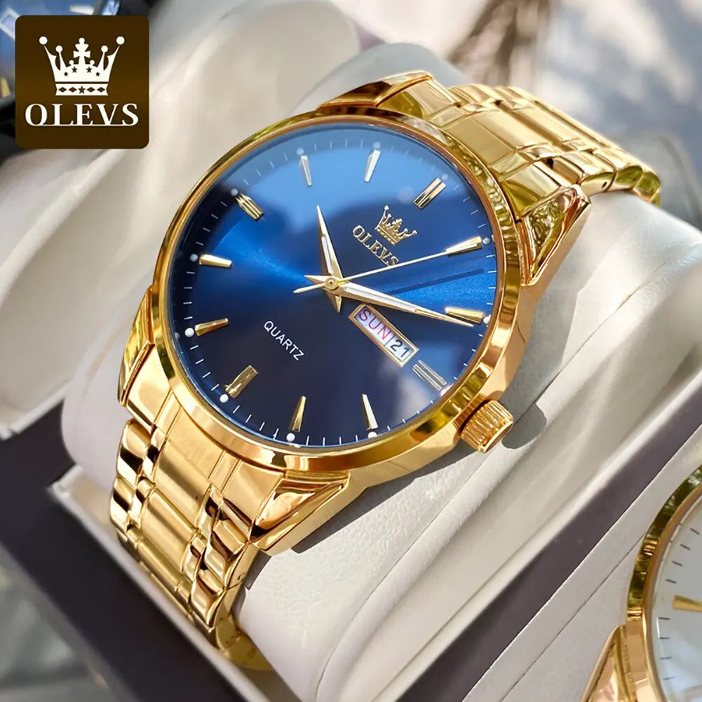Classic Gold Wrist Watches For Top Brand Luxury Business Date Waterproof, Men Quartz Wristwatch