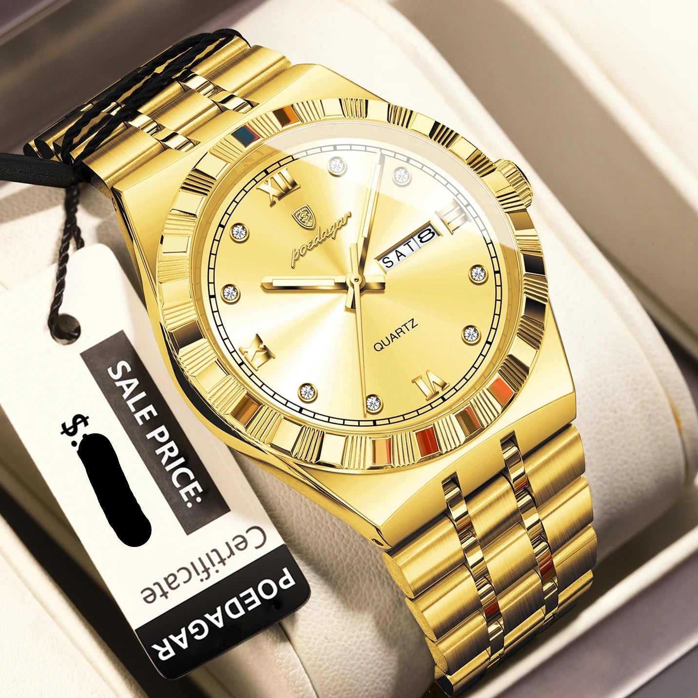 POEDAGAR Original Military Man Wristwatch Quartz Week, Date, Waterproof, Luminous Stainless Steel.