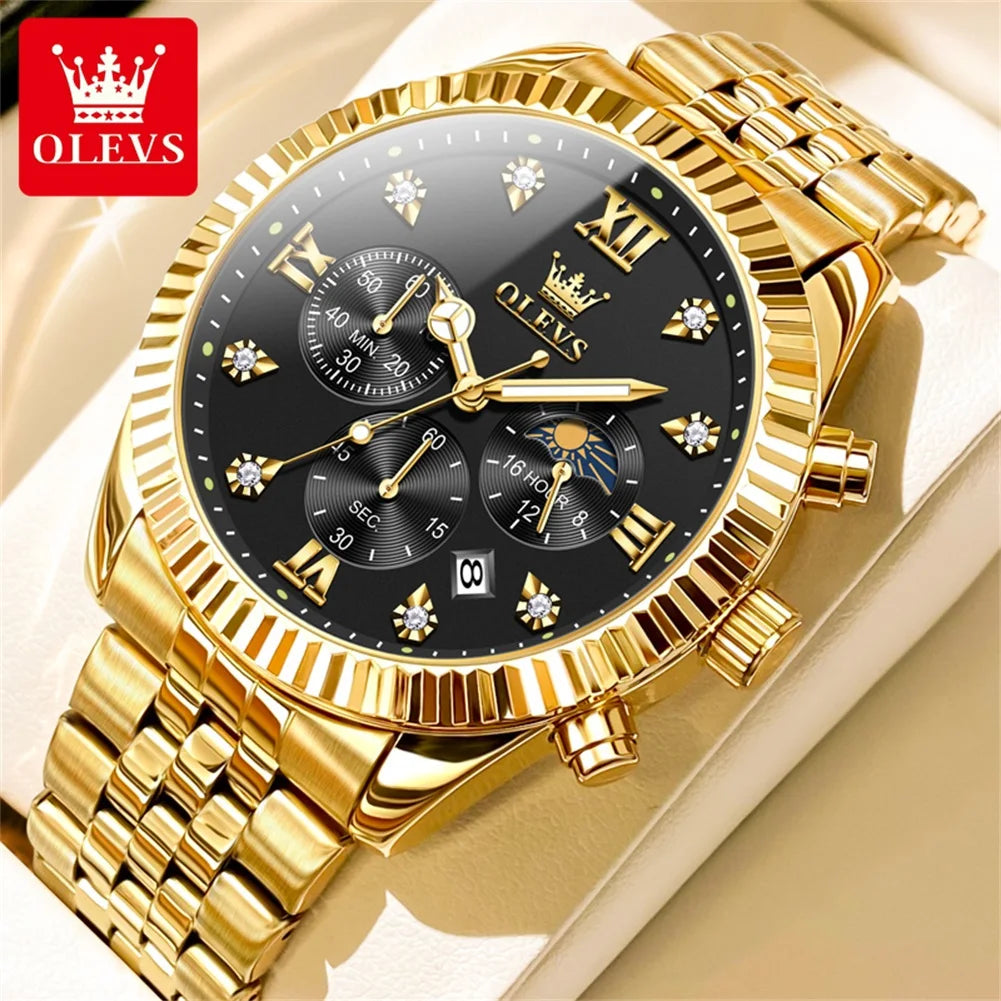 OLEVS High Watch Classic Lunar Phase Chronograph Waterproof Watch Luxury Quartz