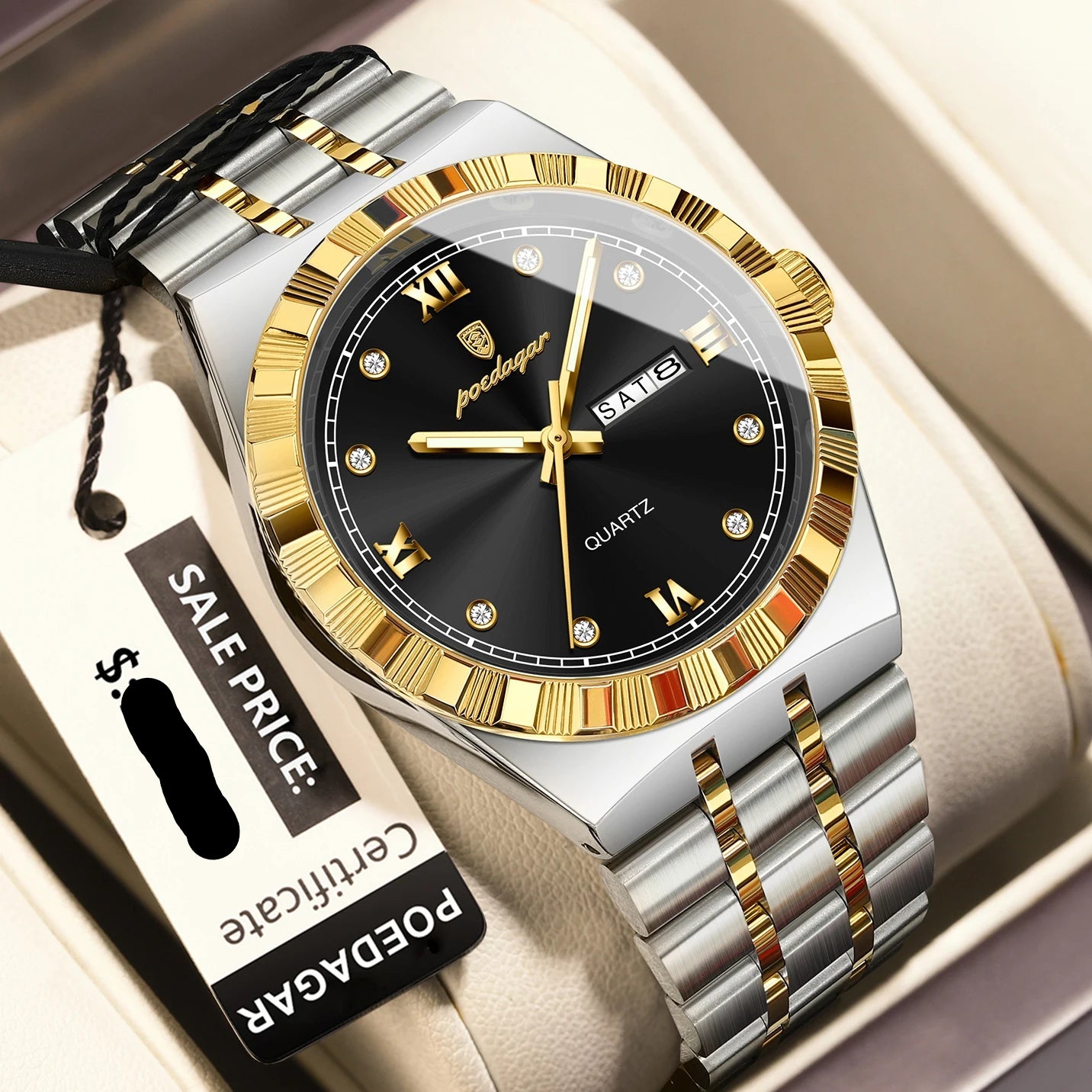 POEDAGAR Original Military Man Wristwatch Quartz Week, Date, Waterproof, Luminous Stainless Steel.