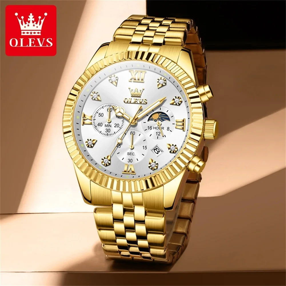 OLEVS High Watch Classic Lunar Phase Chronograph Waterproof Watch Luxury Quartz