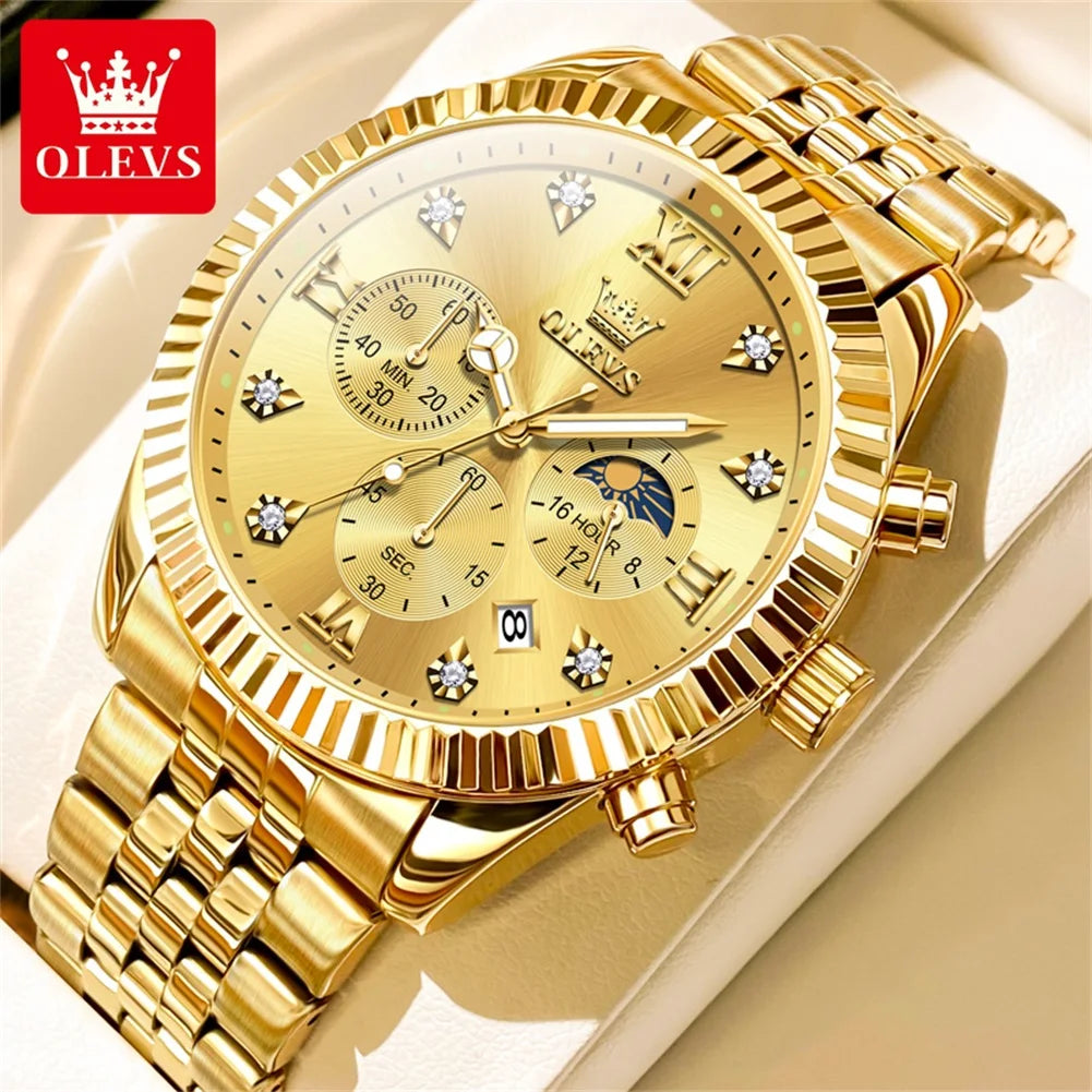 OLEVS High Watch Classic Lunar Phase Chronograph Waterproof Watch Luxury Quartz