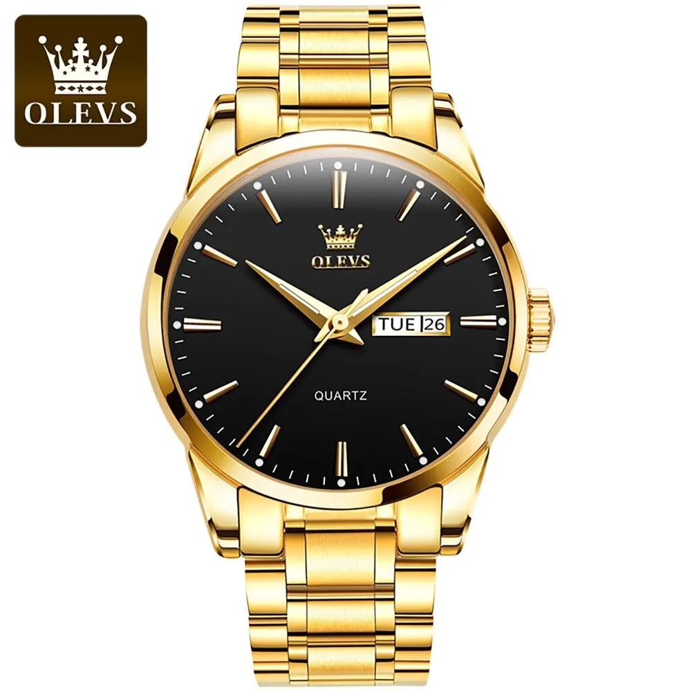 Classic Gold Wrist Watches For Top Brand Luxury Business Date Waterproof, Men Quartz Wristwatch