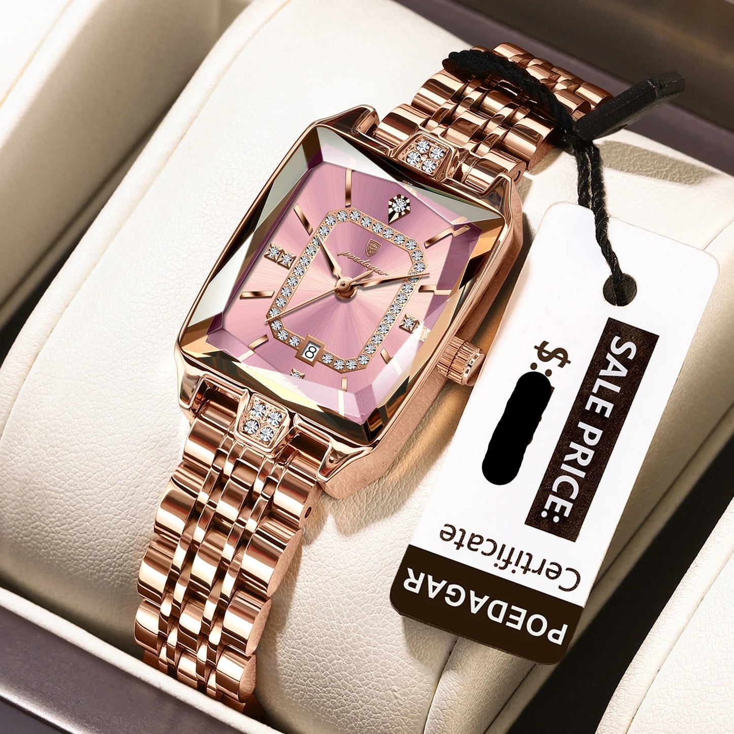 POEDAGAR Top Elegant Women Wristwatch Waterproof, Date, Stainless Steel Rectangle Quartz.