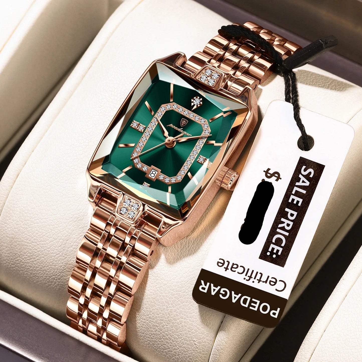 POEDAGAR Top Elegant Women Wristwatch Waterproof, Date, Stainless Steel Rectangle Quartz.