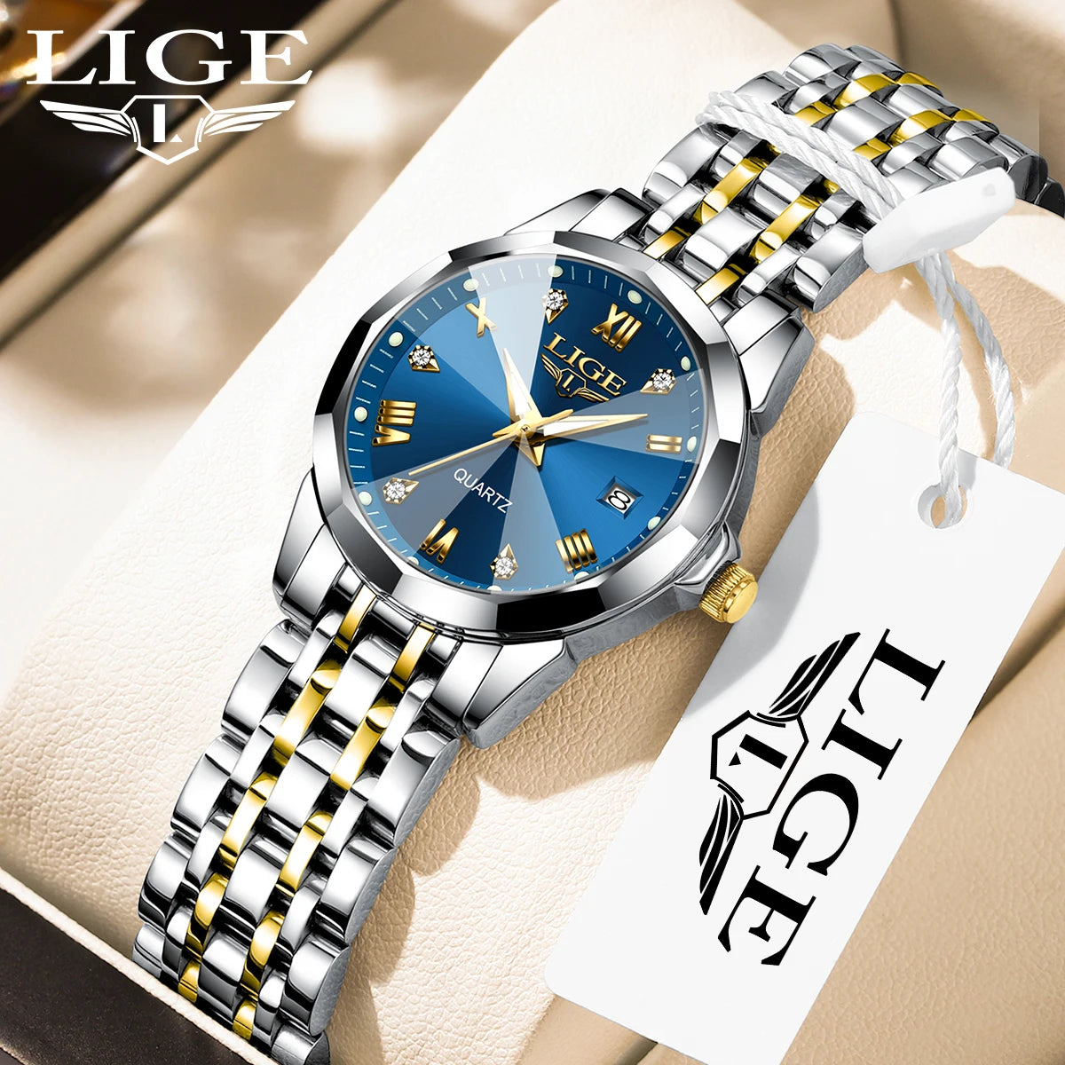 LIGE Top Luxury Elegant Watch for Women Waterproof, Luminous, Date, Stainless Steel Quartz
