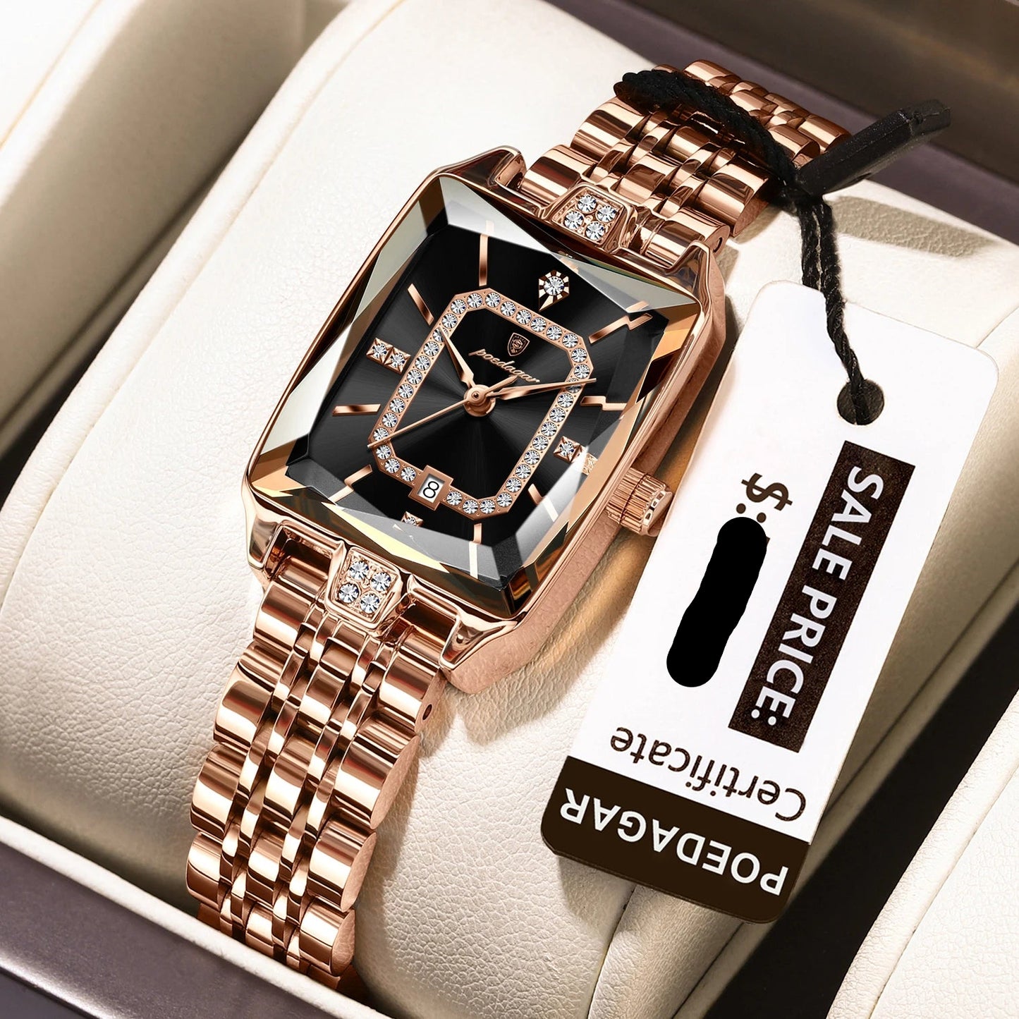 POEDAGAR Top Elegant Women Wristwatch Waterproof, Date, Stainless Steel Rectangle Quartz.