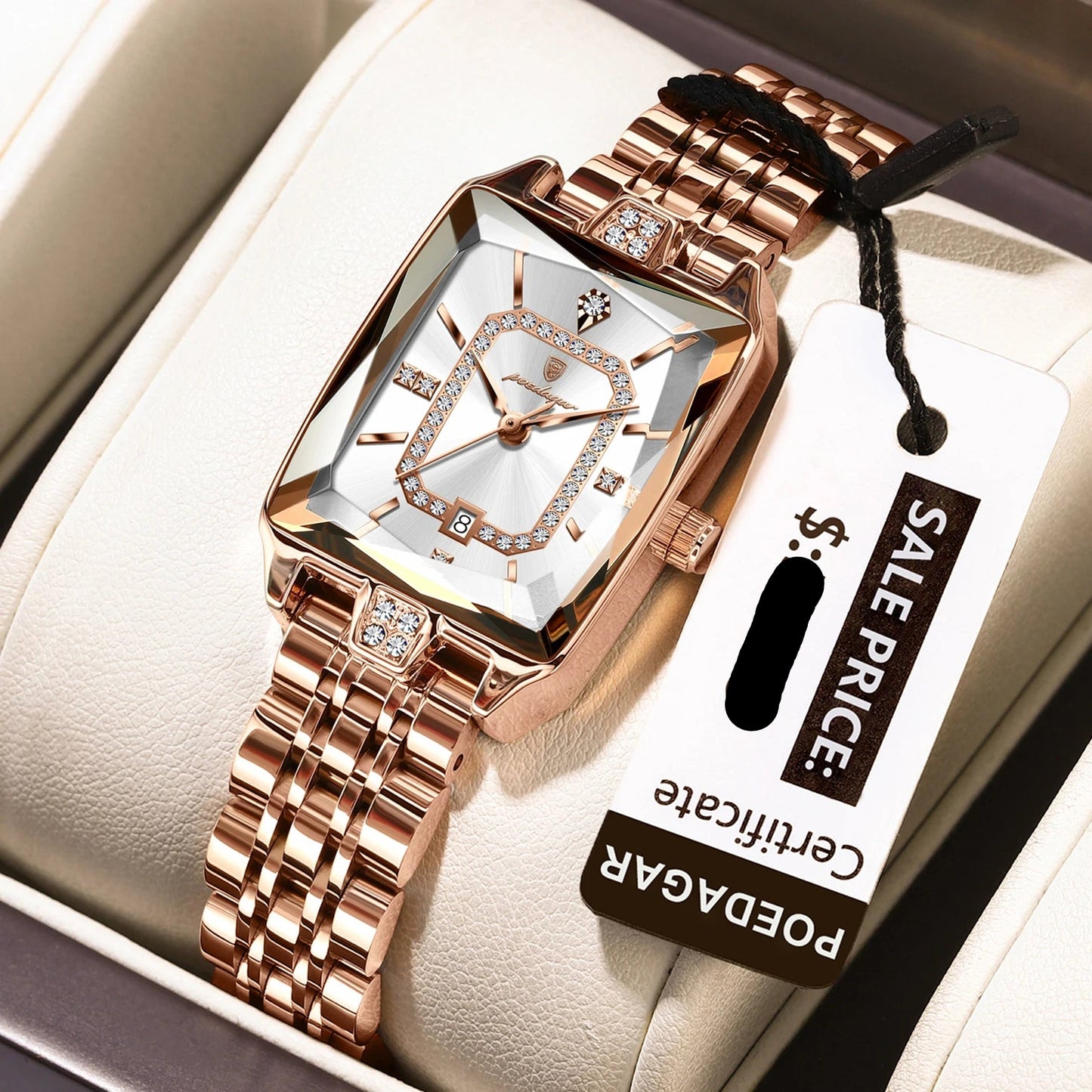 POEDAGAR Top Elegant Women Wristwatch Waterproof, Date, Stainless Steel Rectangle Quartz.