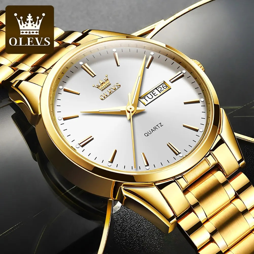 Classic Gold Wrist Watches For Top Brand Luxury Business Date Waterproof, Men Quartz Wristwatch
