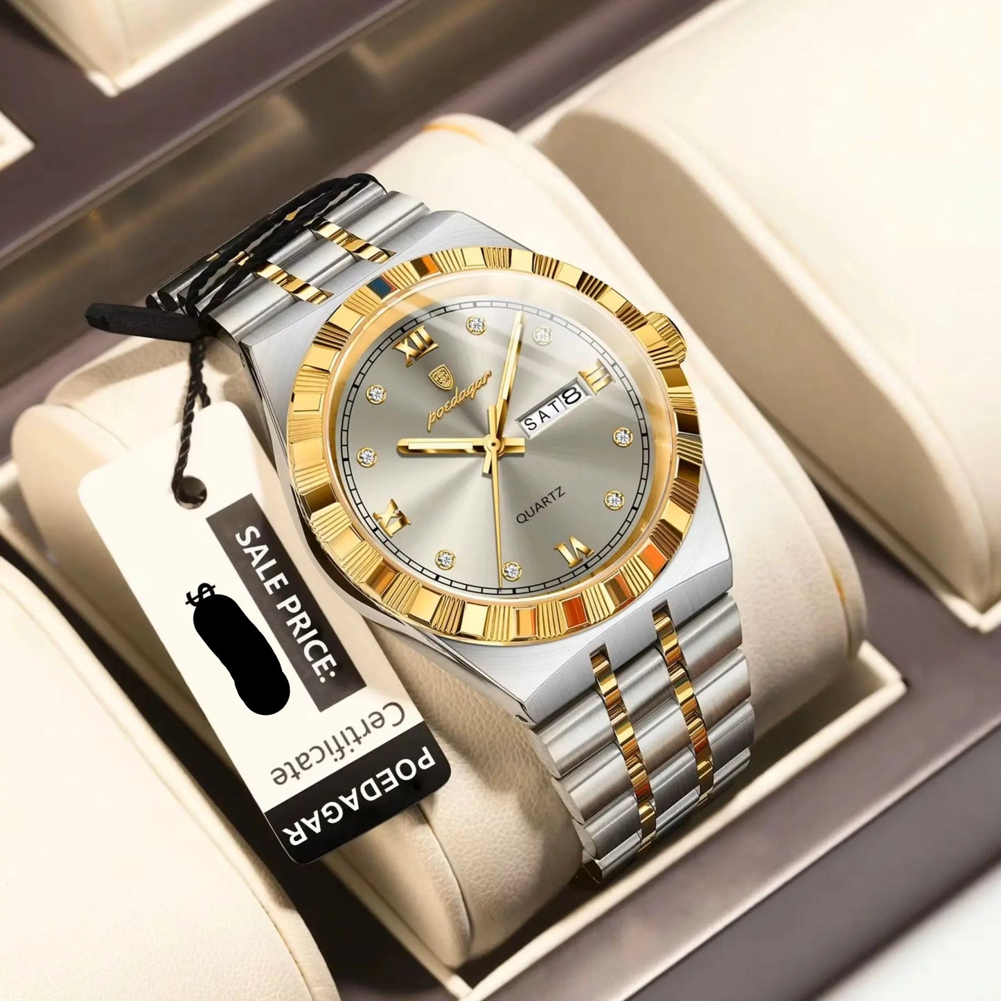 POEDAGAR Original Military Man Wristwatch Quartz Week, Date, Waterproof, Luminous Stainless Steel.
