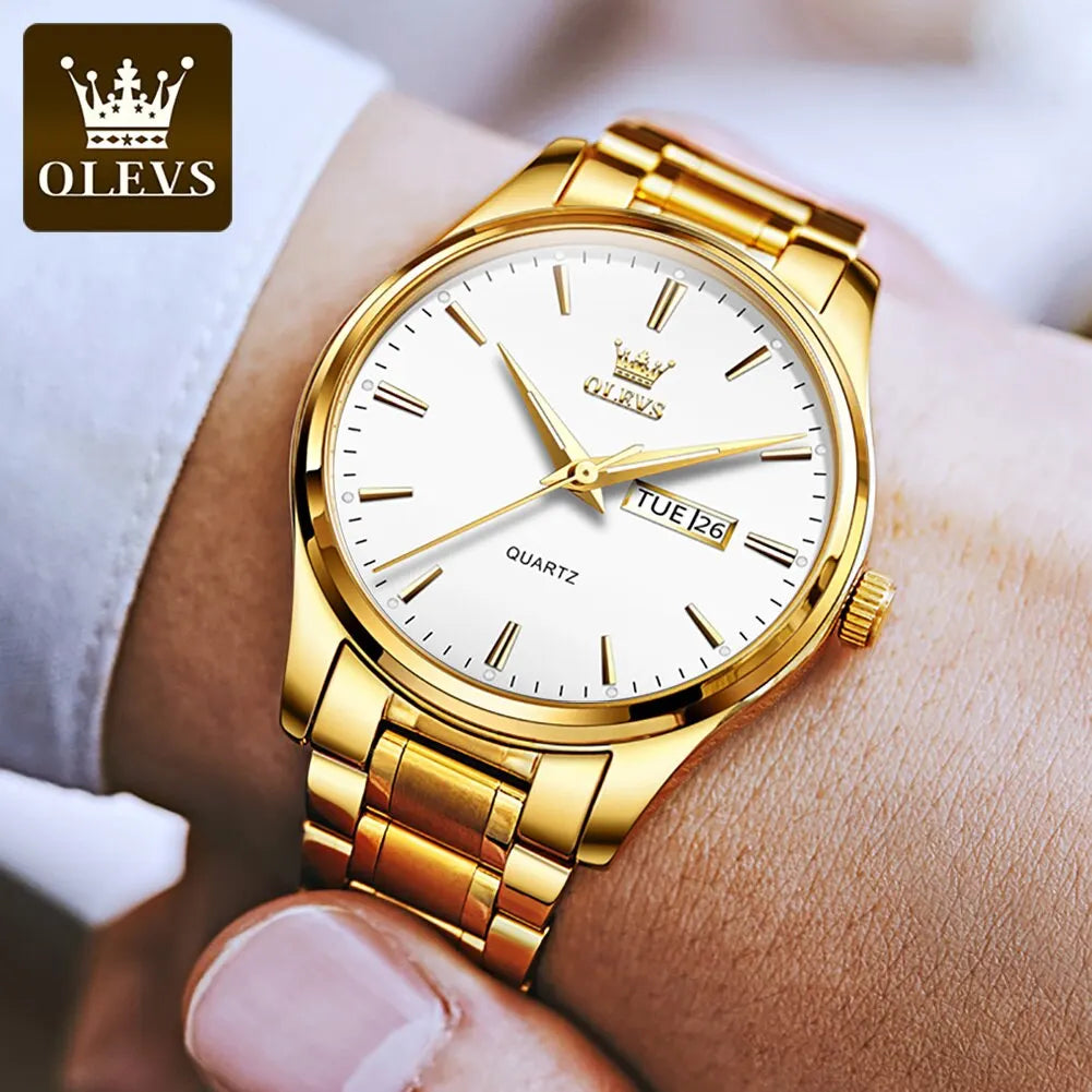 Classic Gold Wrist Watches For Top Brand Luxury Business Date Waterproof, Men Quartz Wristwatch