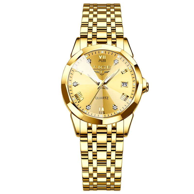 LIGE Top Luxury Elegant Watch for Women Waterproof, Luminous, Date, Stainless Steel Quartz