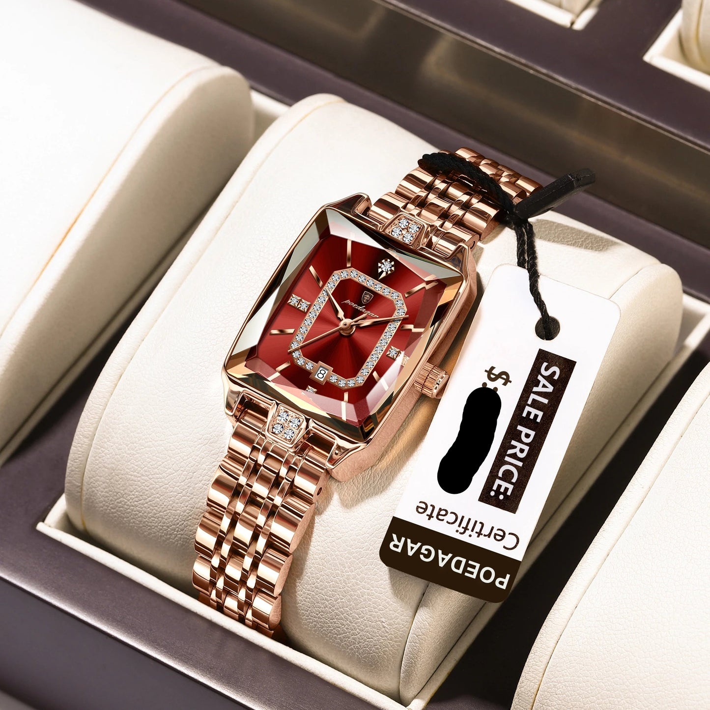 POEDAGAR Top Elegant Women Wristwatch Waterproof, Date, Stainless Steel Rectangle Quartz.