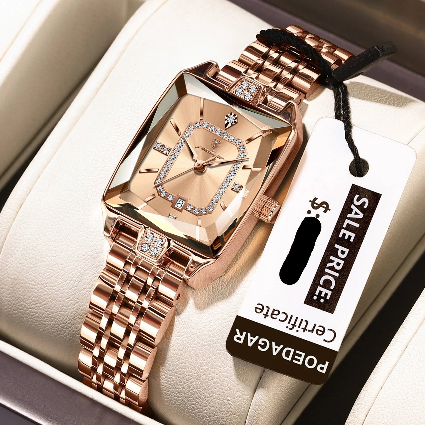 POEDAGAR Top Elegant Women Wristwatch Waterproof, Date, Stainless Steel Rectangle Quartz.