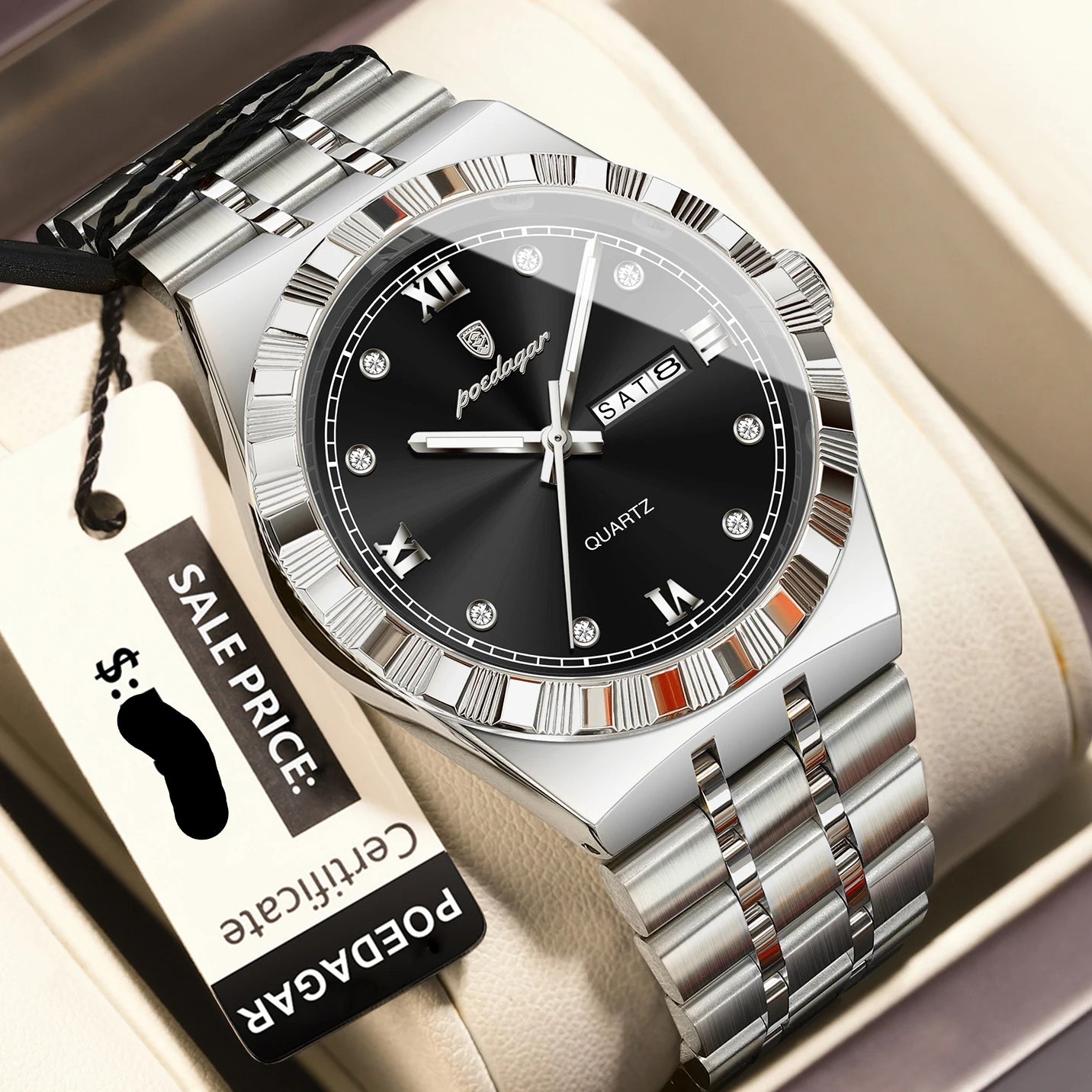POEDAGAR Original Military Man Wristwatch Quartz Week, Date, Waterproof, Luminous Stainless Steel.
