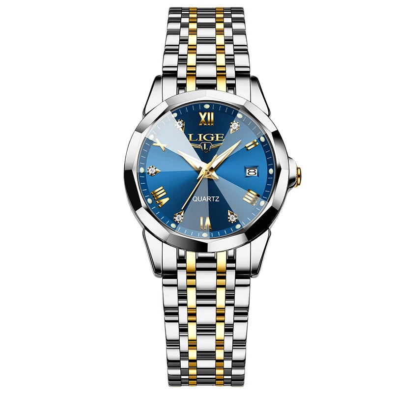 LIGE Top Luxury Elegant Watch for Women Waterproof, Luminous, Date, Stainless Steel Quartz