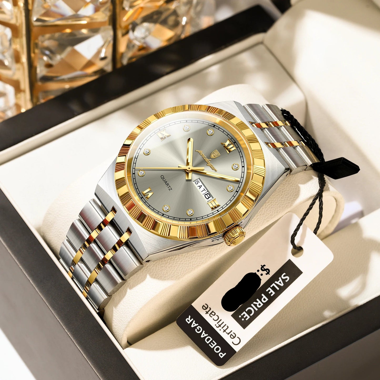 POEDAGAR Original Military Man Wristwatch Quartz Week, Date, Waterproof, Luminous Stainless Steel.