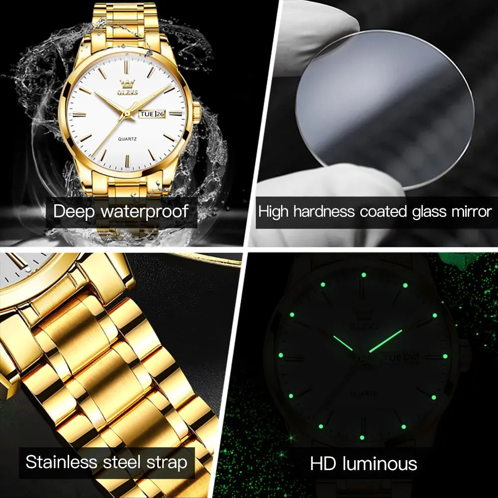 Classic Gold Wrist Watches For Top Brand Luxury Business Date Waterproof, Men Quartz Wristwatch