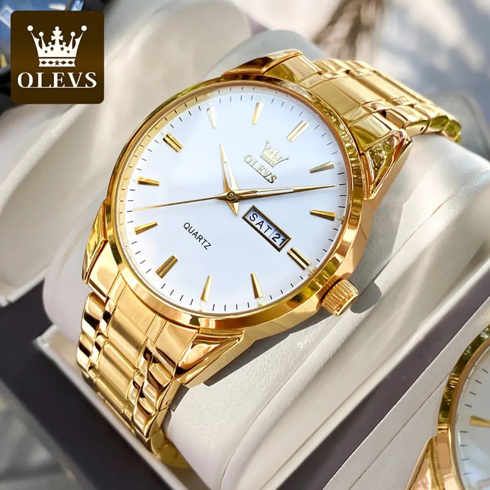 Classic Gold Wrist Watches For Top Brand Luxury Business Date Waterproof, Men Quartz Wristwatch