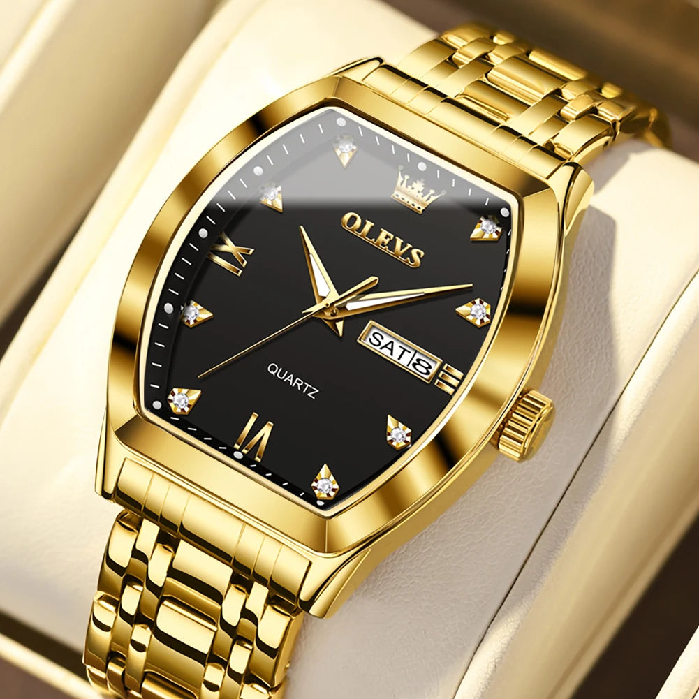 OLEVS Luxury Tonneau Original Watch for Men Quartz Waterproof, Date, Business Men