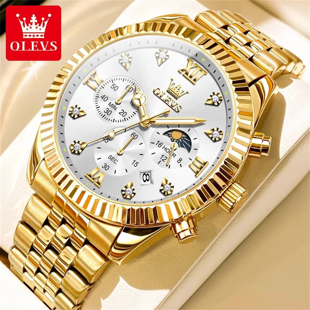 OLEVS High Watch Classic Lunar Phase Chronograph Waterproof Watch Luxury Quartz
