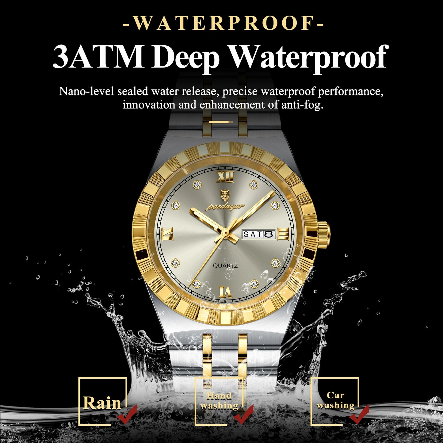 POEDAGAR Original Military Man Wristwatch Quartz Week, Date, Waterproof, Luminous Stainless Steel.