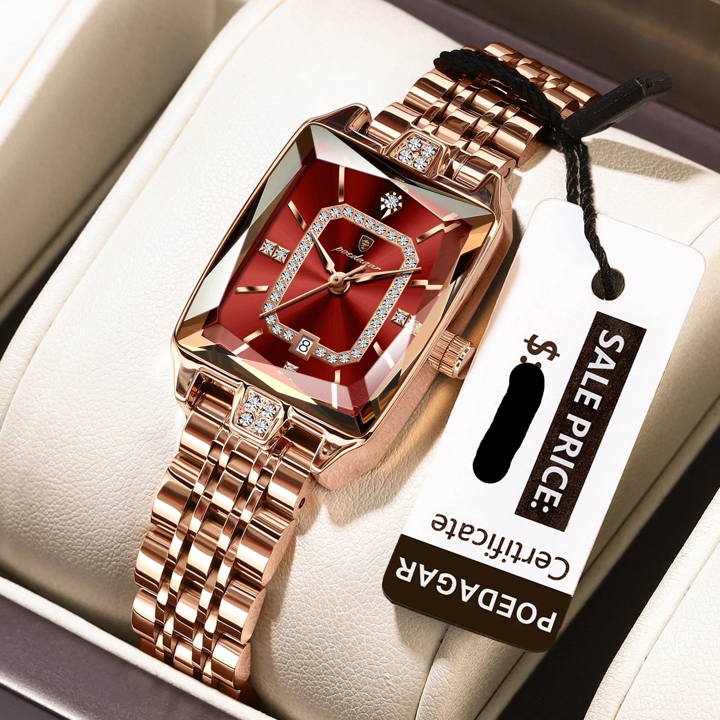 POEDAGAR Top Elegant Women Wristwatch Waterproof, Date, Stainless Steel Rectangle Quartz.