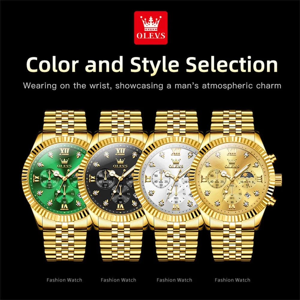 OLEVS High Watch Classic Lunar Phase Chronograph Waterproof Watch Luxury Quartz