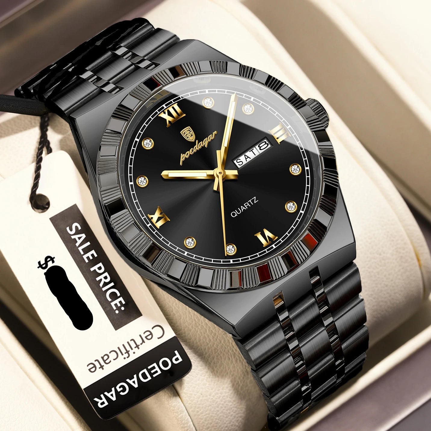 POEDAGAR Original Military Man Wristwatch Quartz Week, Date, Waterproof, Luminous Stainless Steel.
